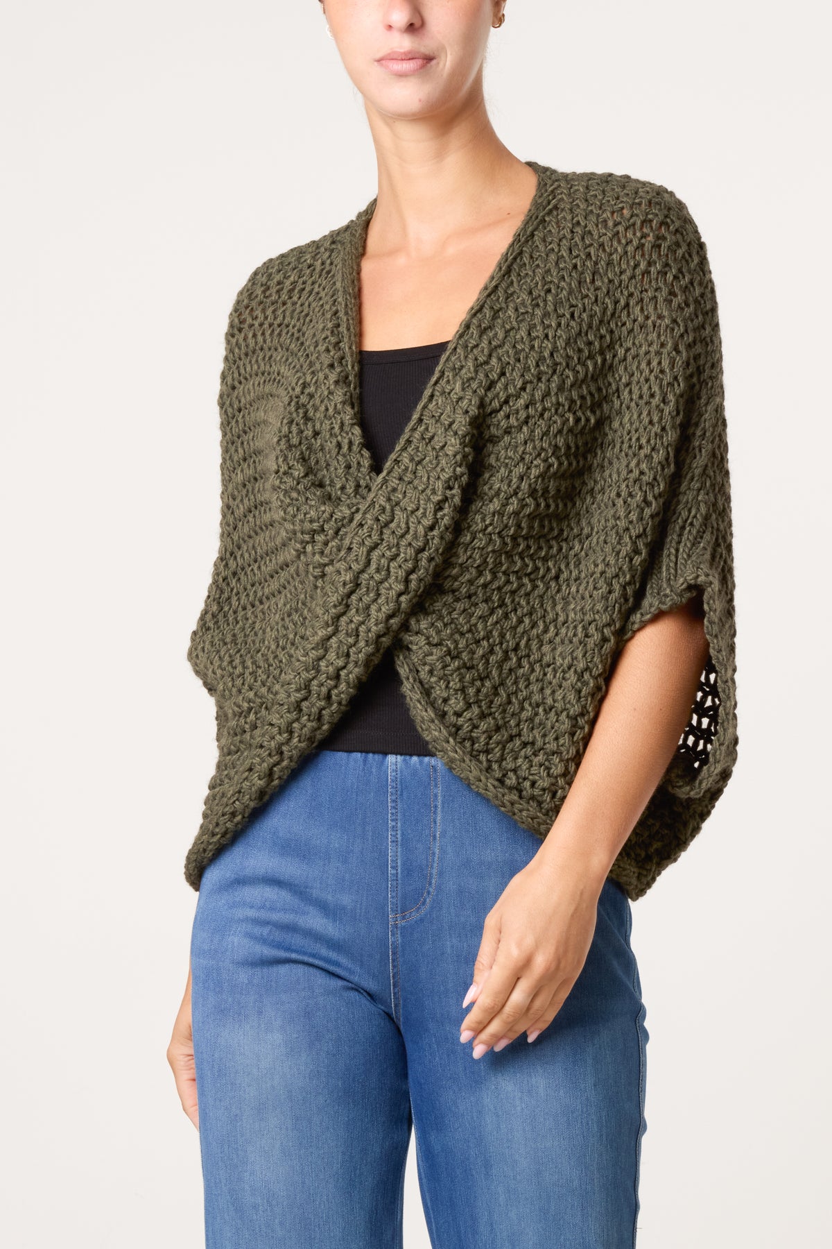 Alpaca Wool Front Twist Knit Blouse