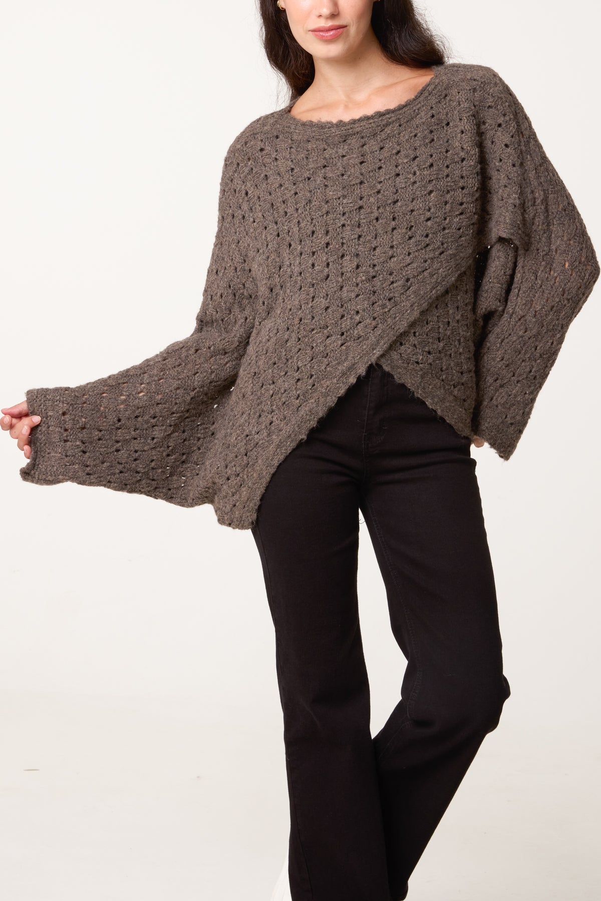 Wrap Over Assymetric Hem Knit Top