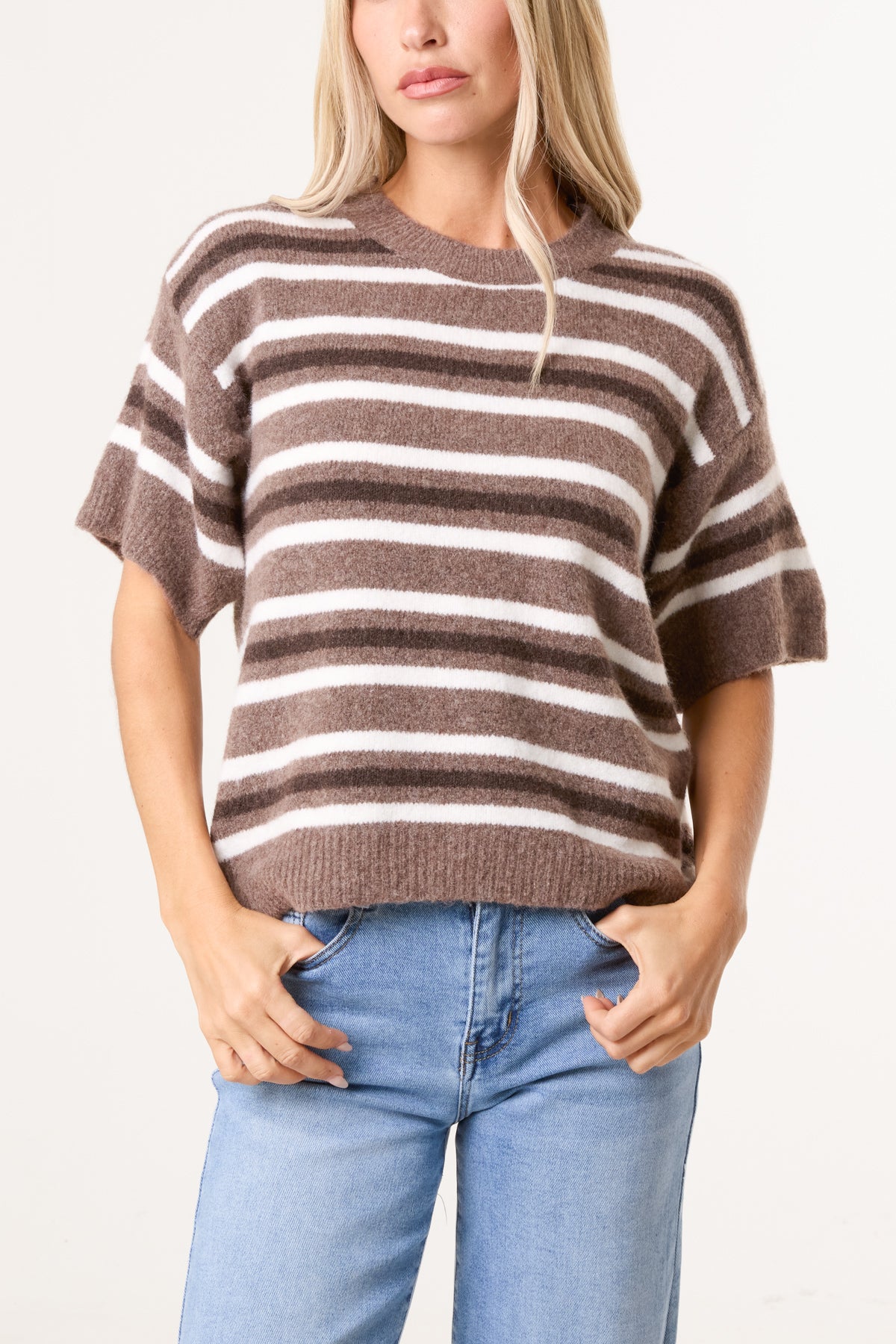 Striped Knit Short Sleeve Jumper