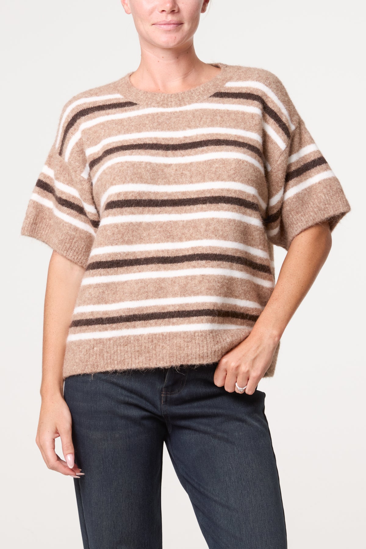 Striped Knit Short Sleeve Jumper