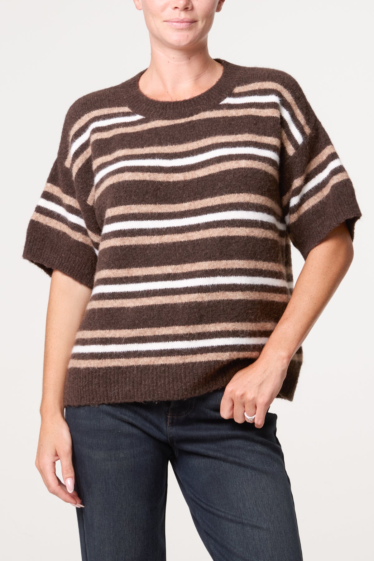 Striped Knit Short Sleeve Jumper