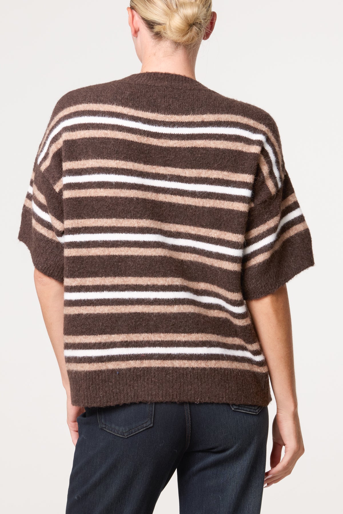 Striped Knit Short Sleeve Jumper