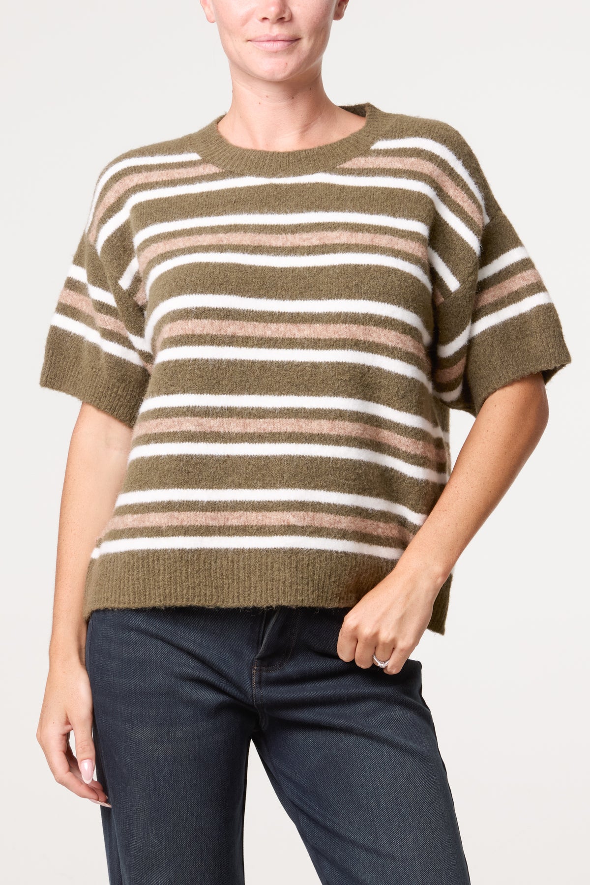 Striped Knit Short Sleeve Jumper