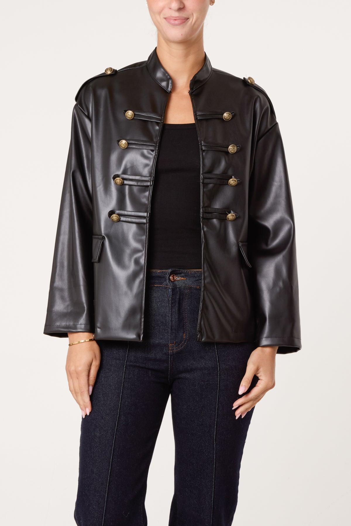 PU Military Band Jacket