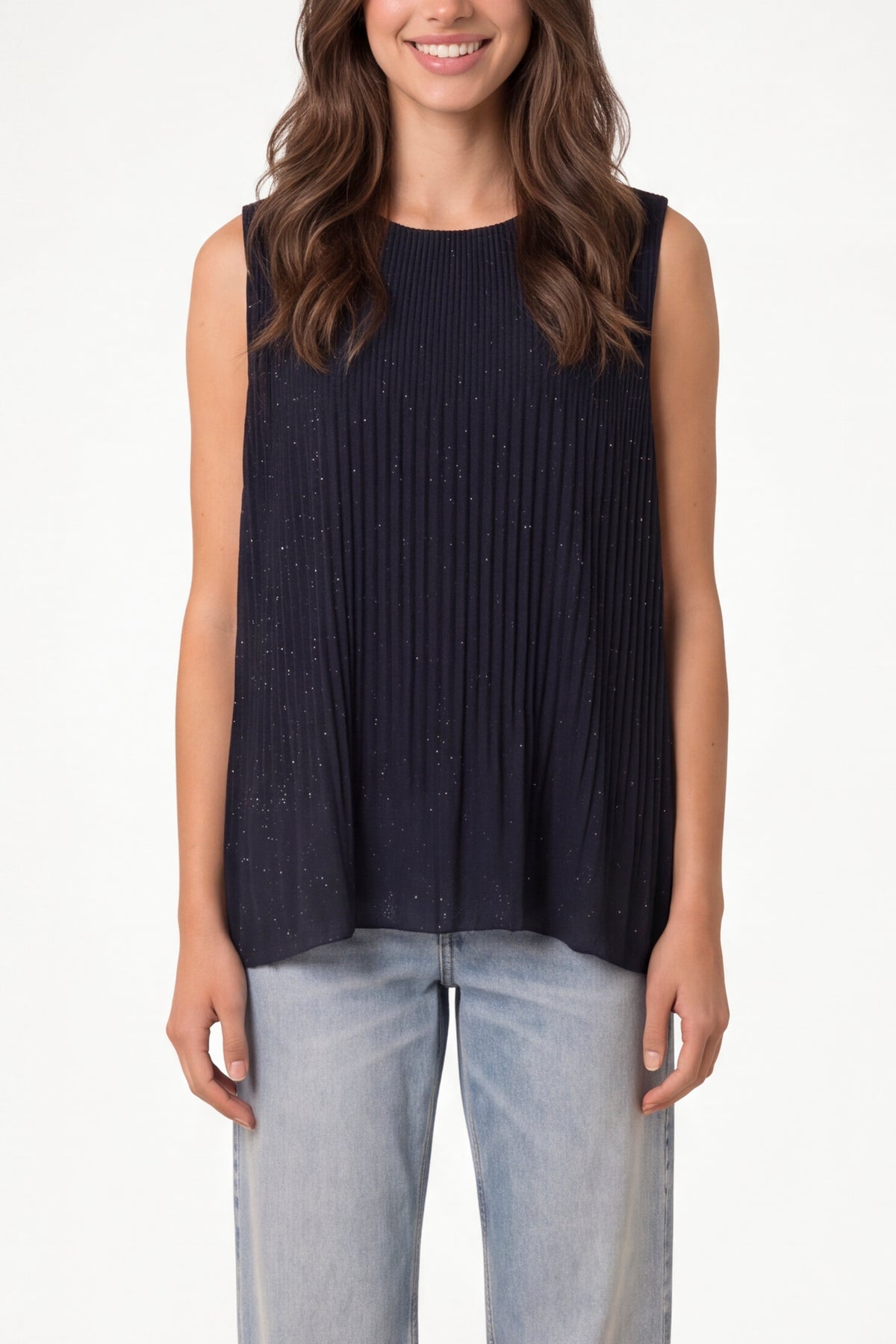 Metallic Glitter Pleated Sleeveless Top