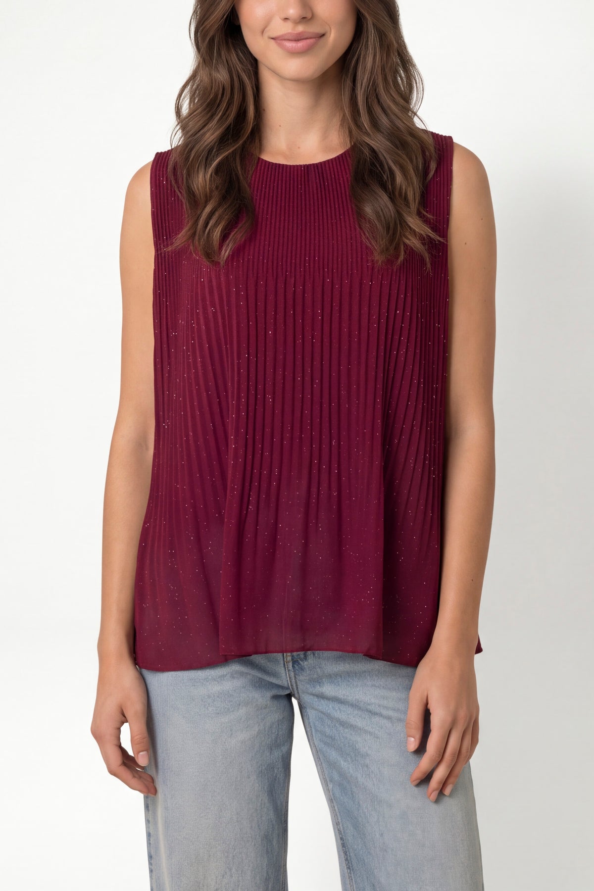 Metallic Glitter Pleated Sleeveless Top
