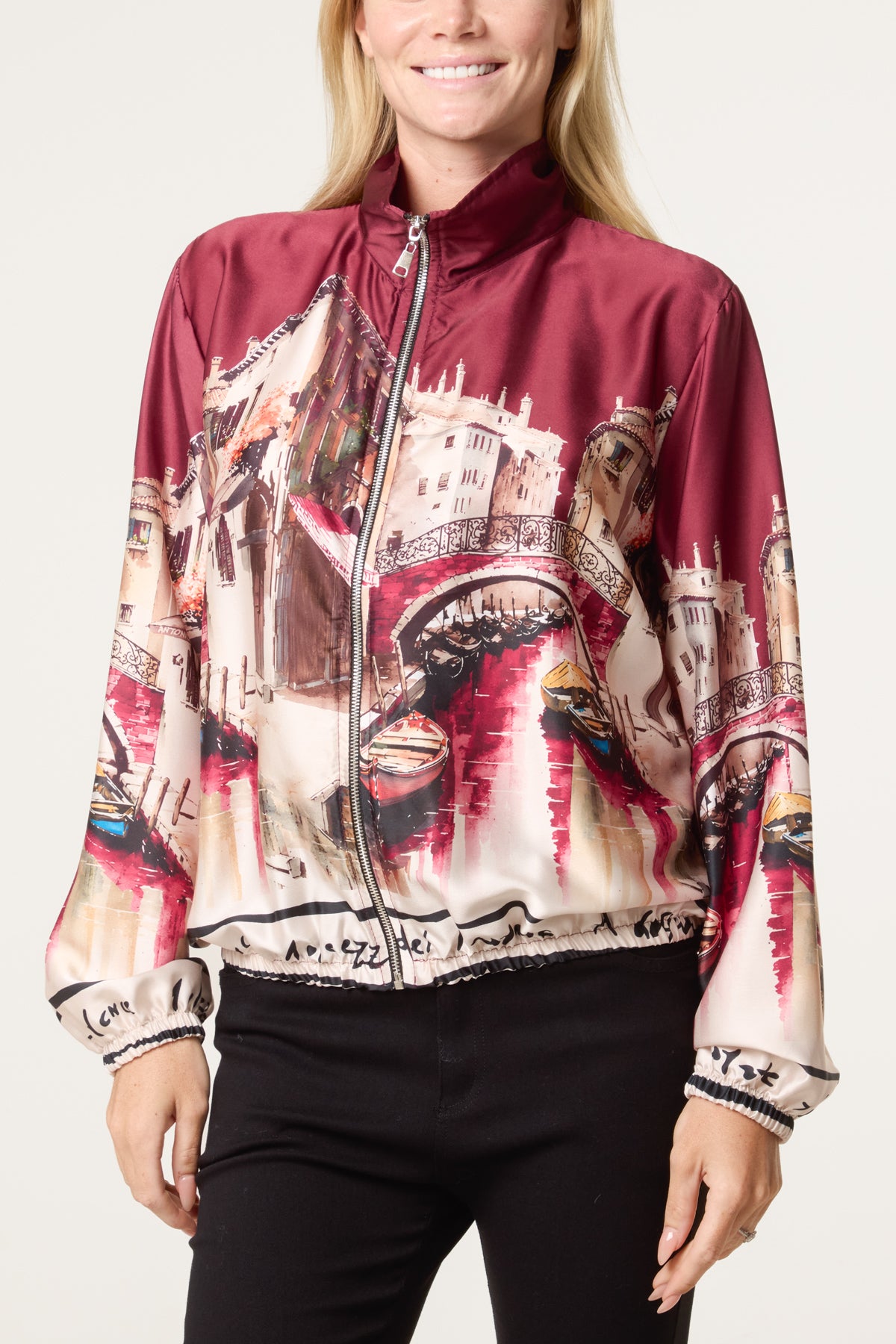 Abstract Satin Bomber Jacket