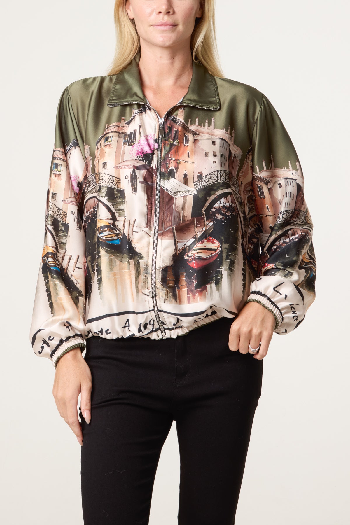 Abstract Satin Bomber Jacket