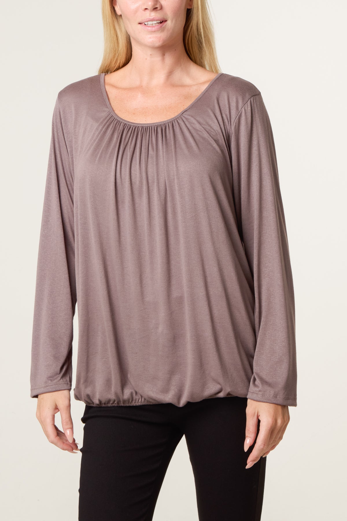 Scoop Neck Bubble Hem Top