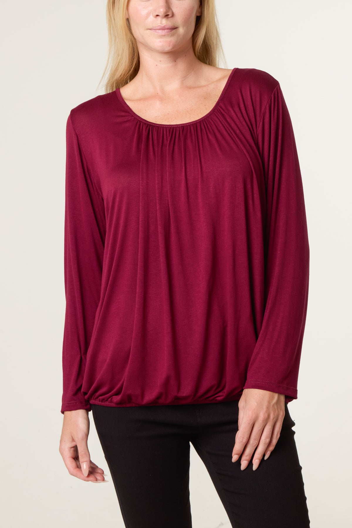 Scoop Neck Bubble Hem Top