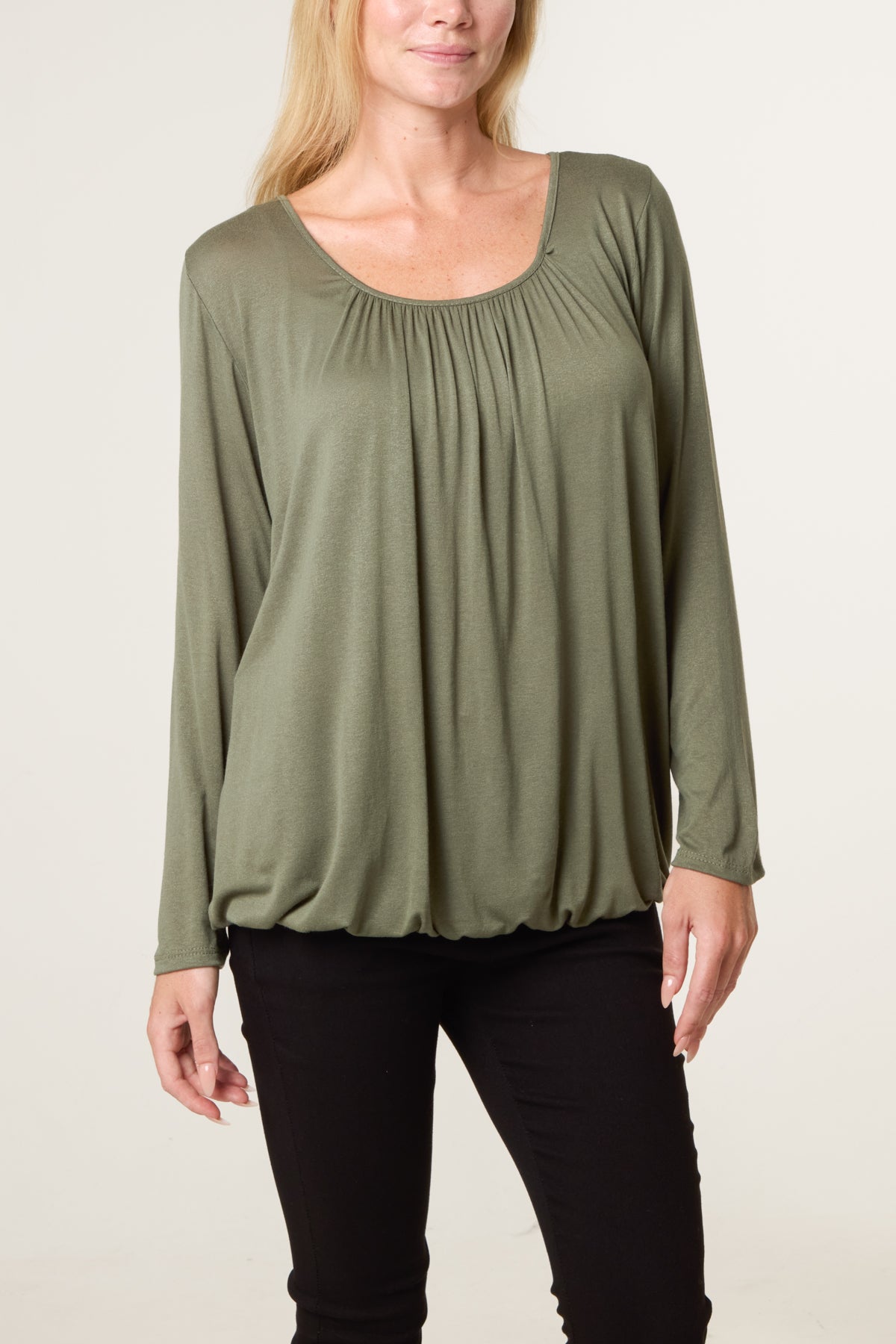 Scoop Neck Bubble Hem Top