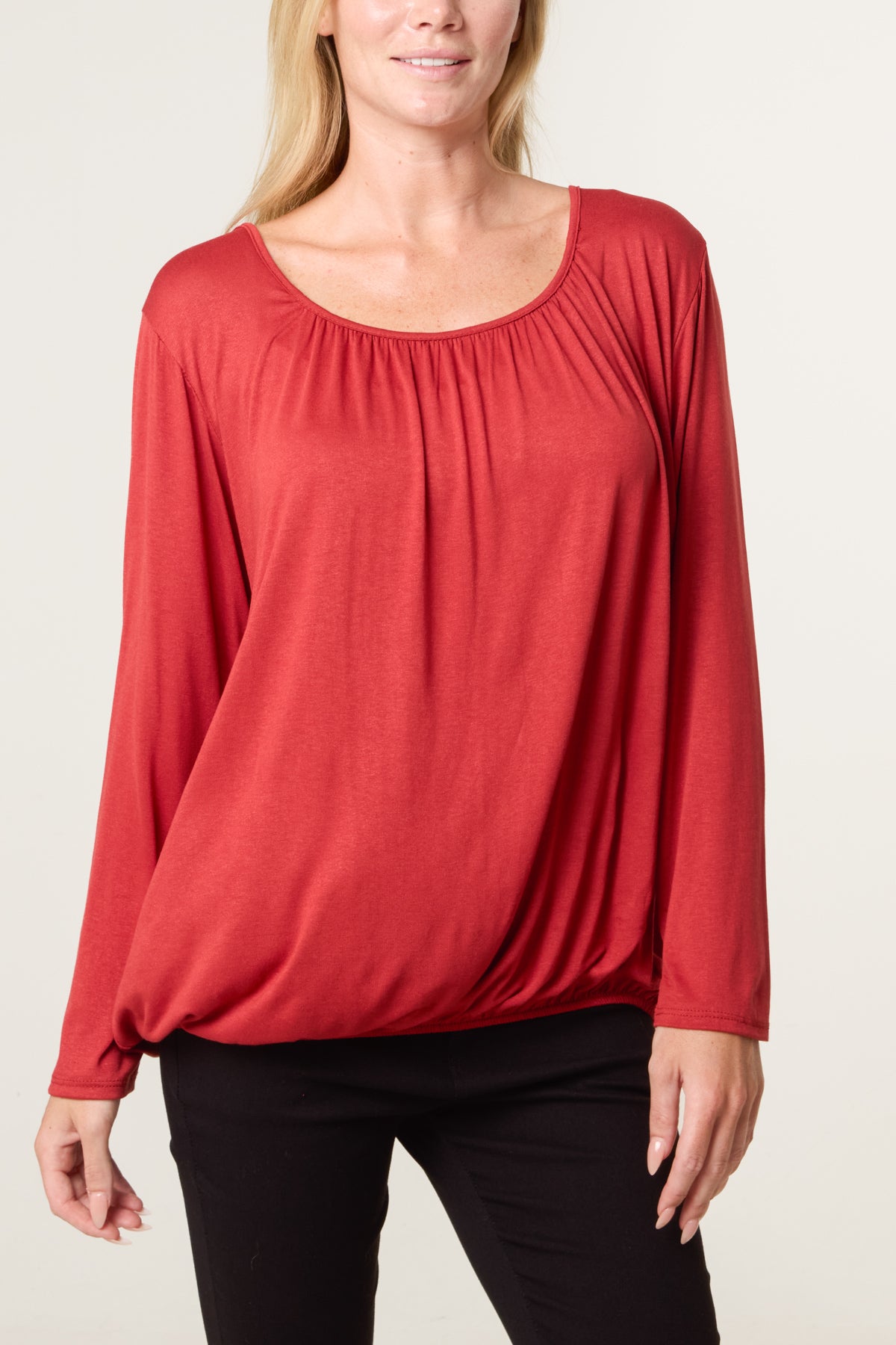 Scoop Neck Bubble Hem Top