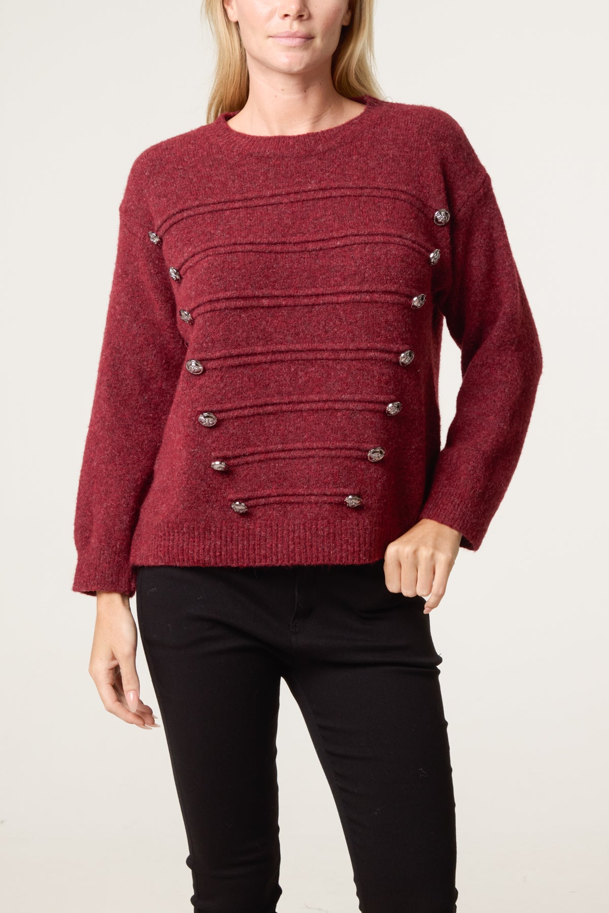 Military Band Fluffy Knit Jumper