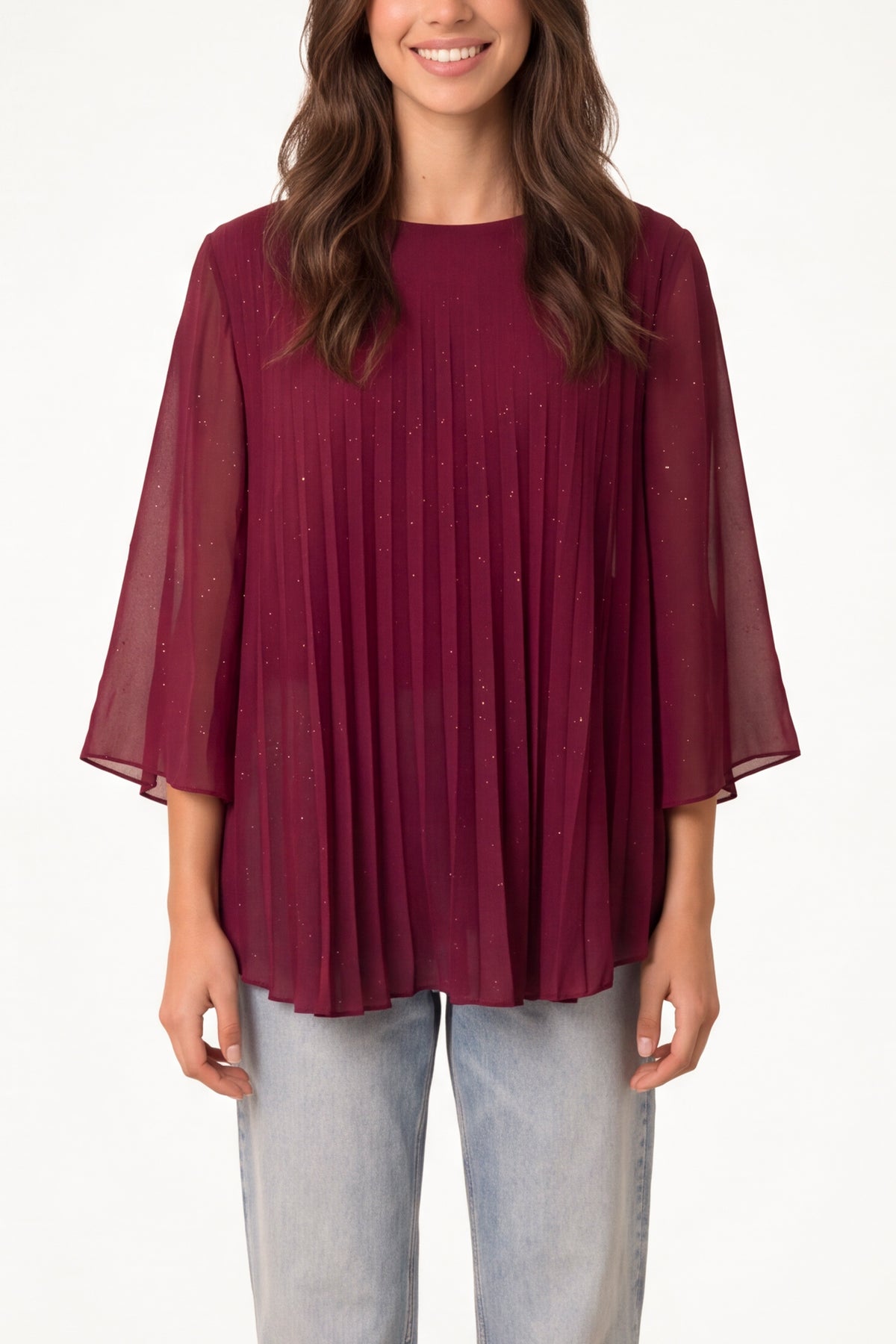 Metallic Glitter Pleated Blouse