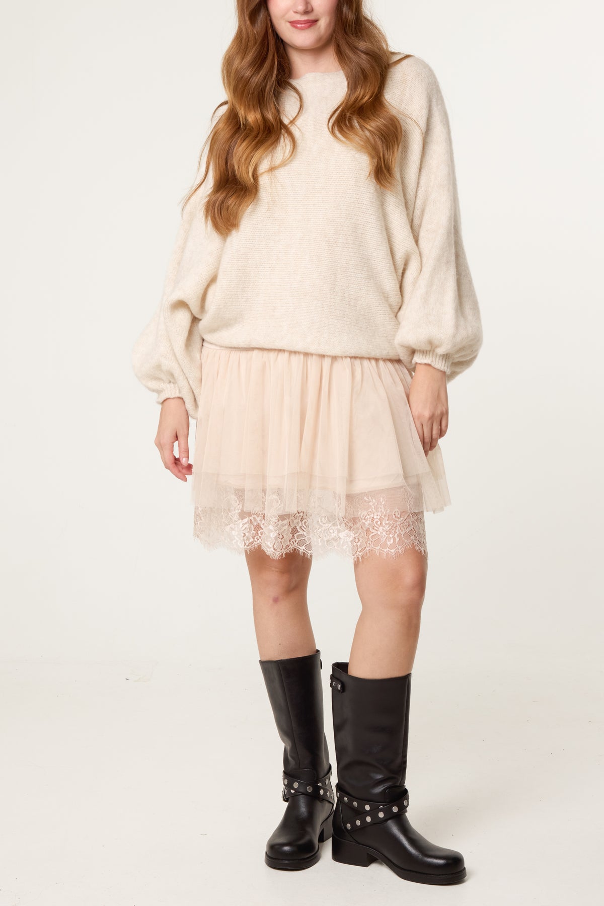 Layered Knit Jumper and Lace Mini Dress