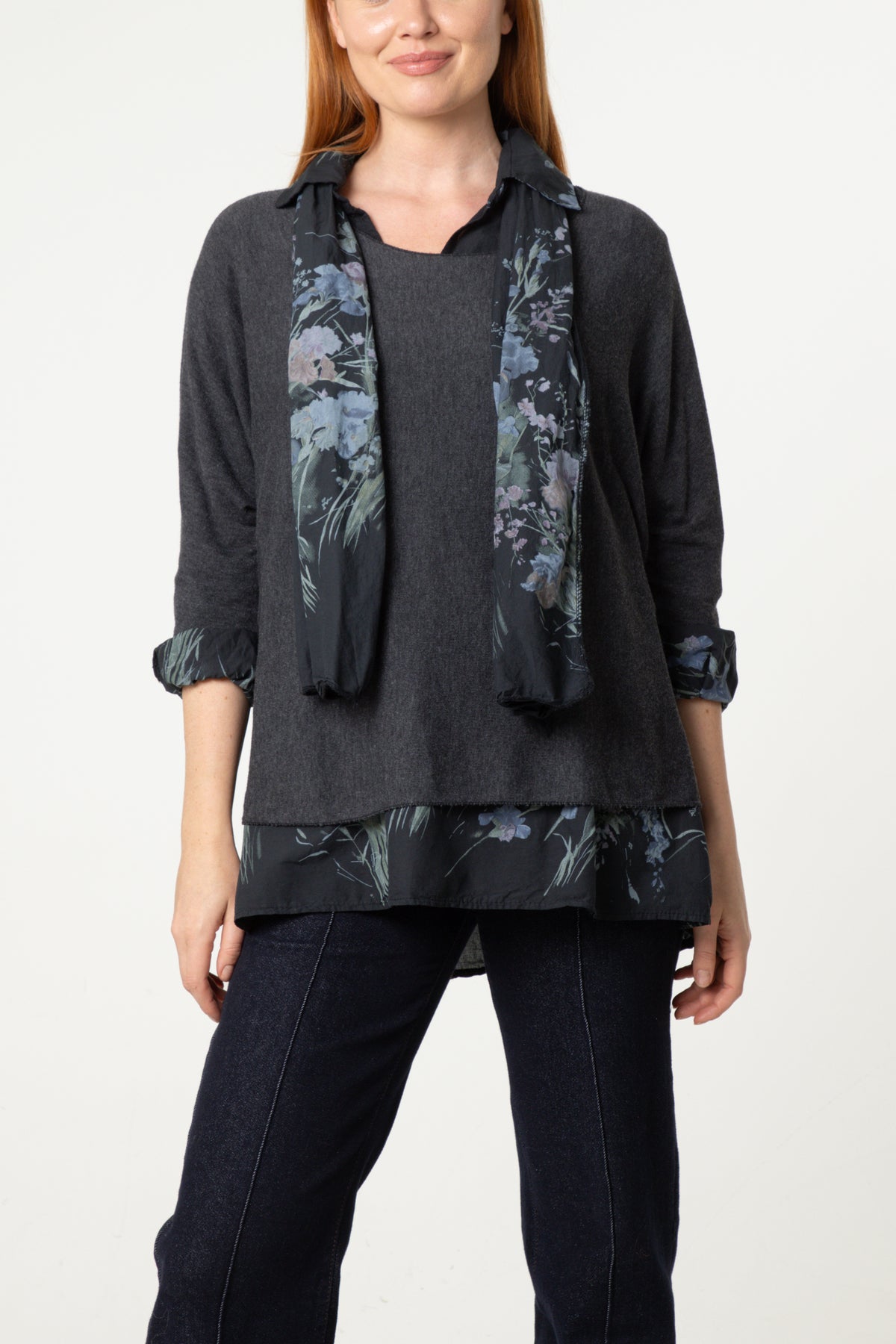 Floral Layered Tunic & Scarf Top