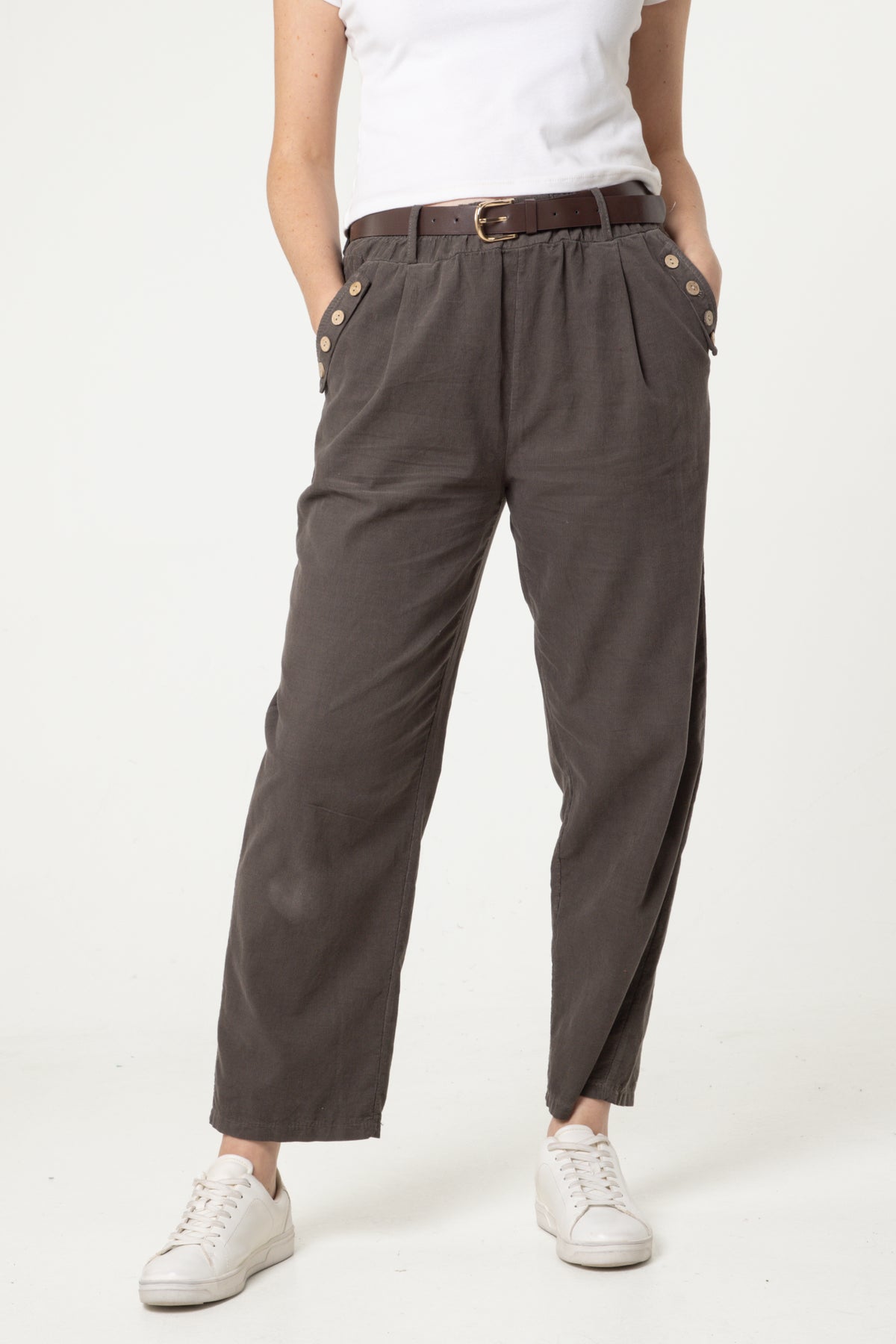 Corduroy Belted Button Pocket Trousers