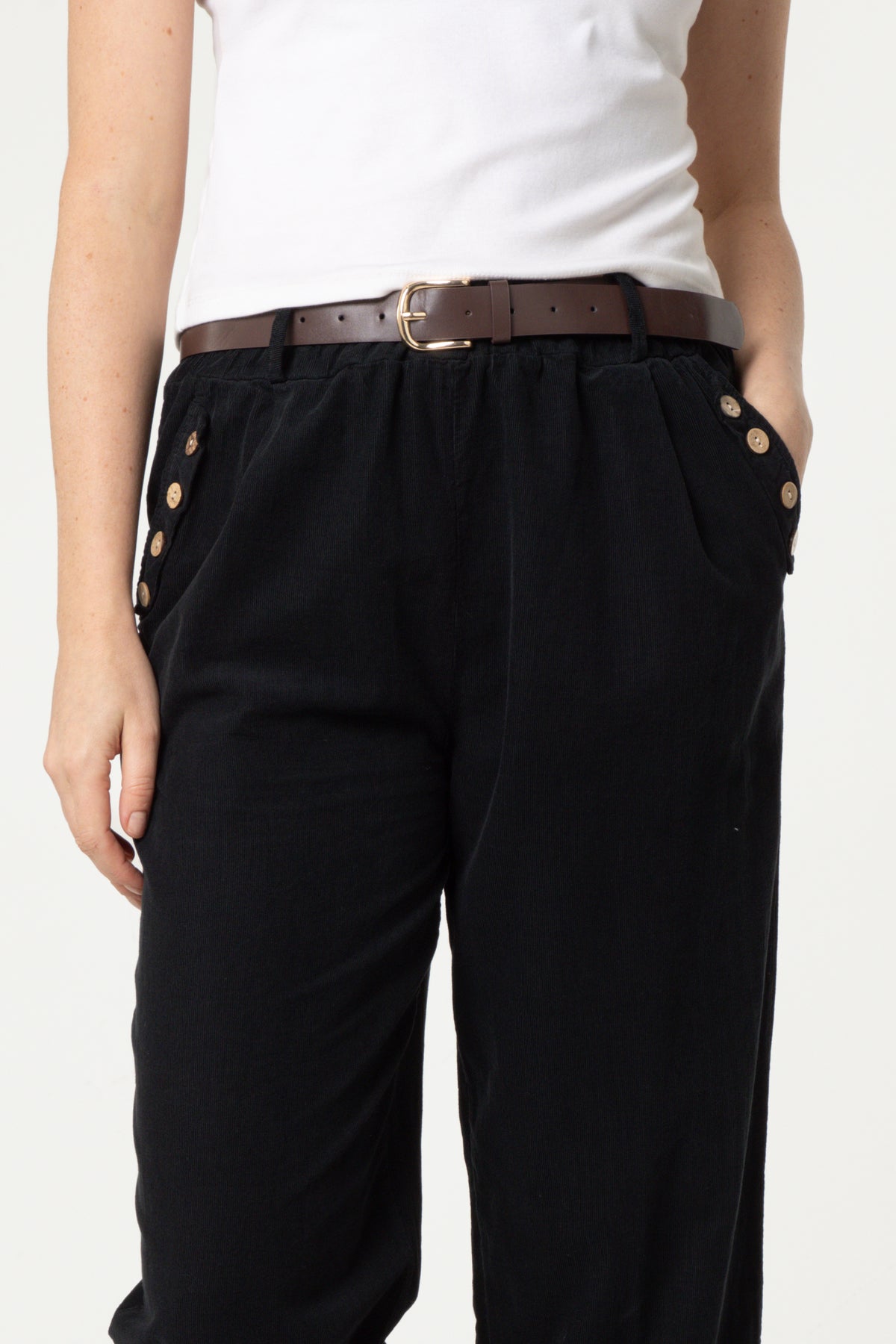 Corduroy Belted Button Pocket Trousers
