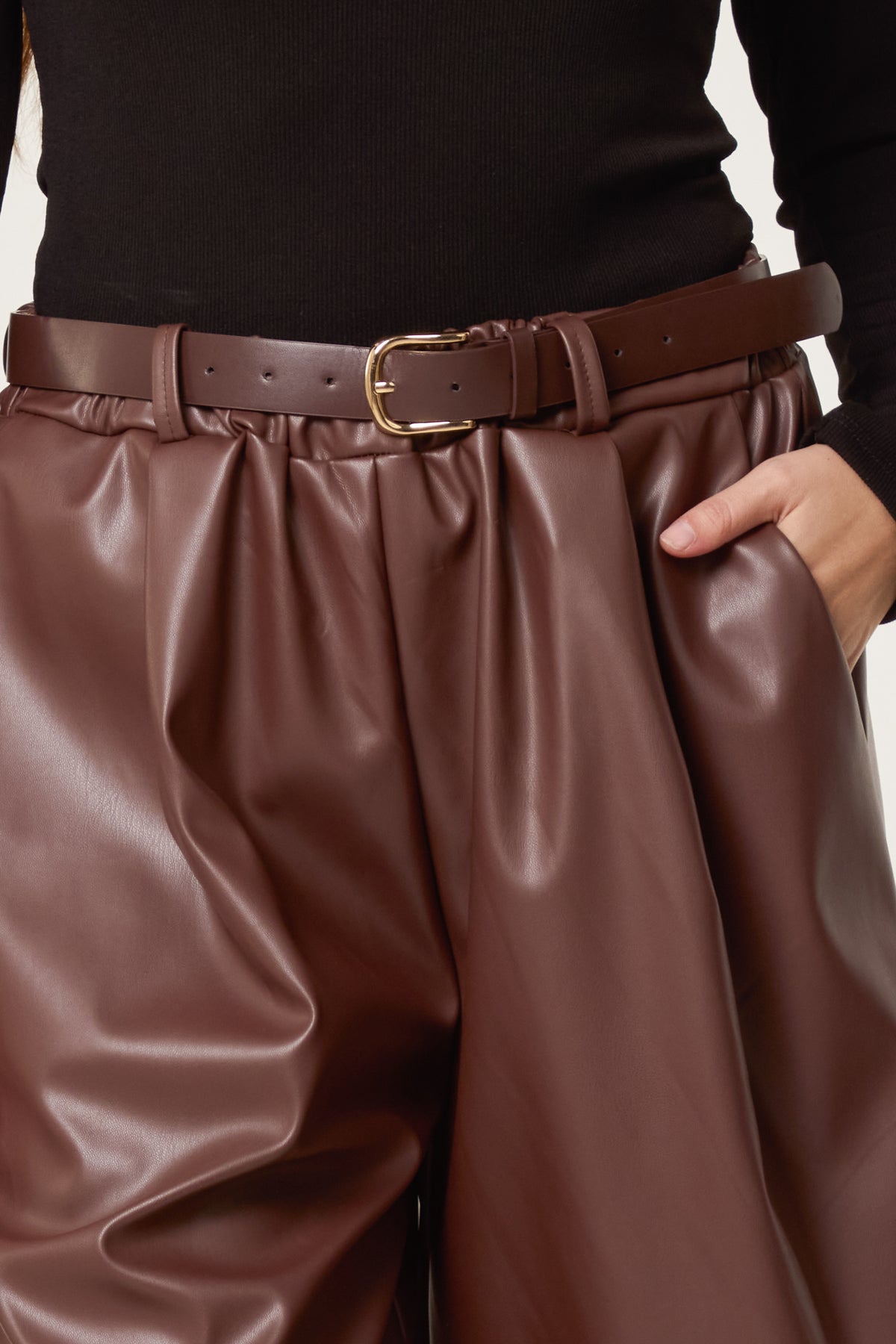 PU Belted Oversized Shorts