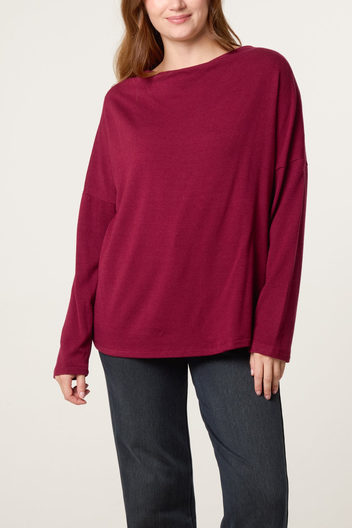 Draped Cowl Neck Long Sleeve Knit Top