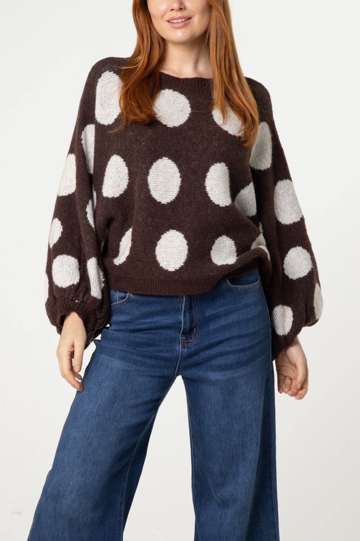 Polka Dot Balloon Sleeve Knit Jumper