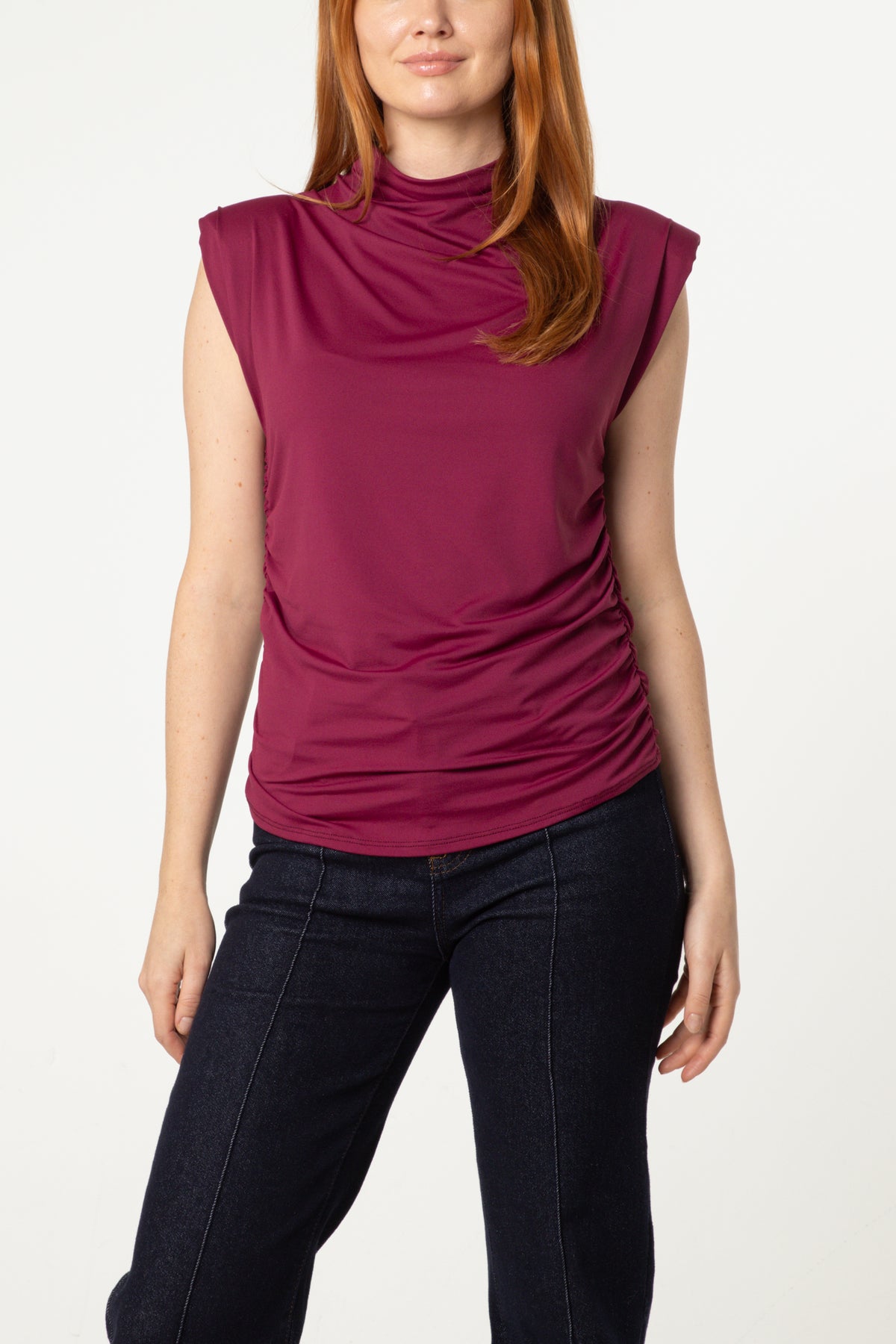 Shoulder Pad Cowl Neck Top