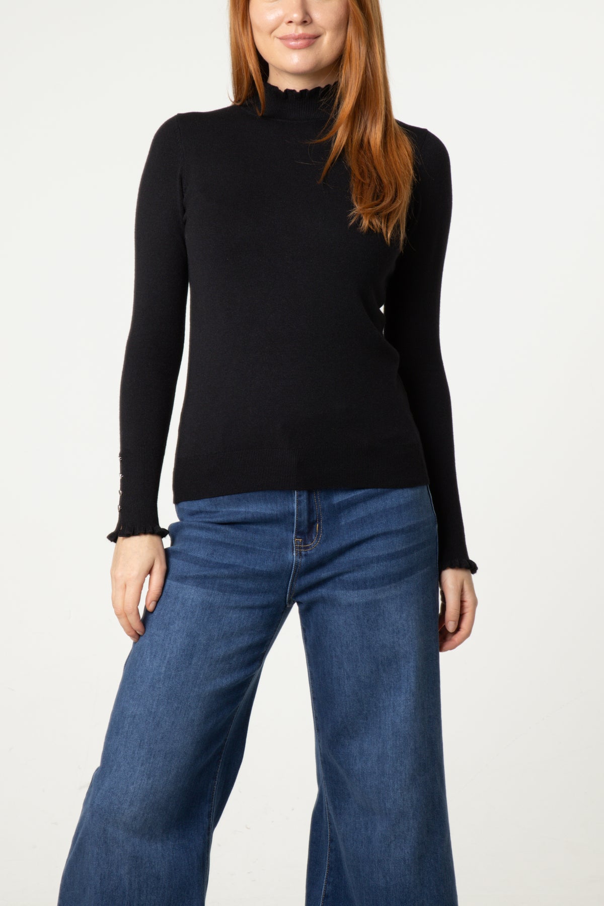 Frill Detail High Neck Knit Jumper