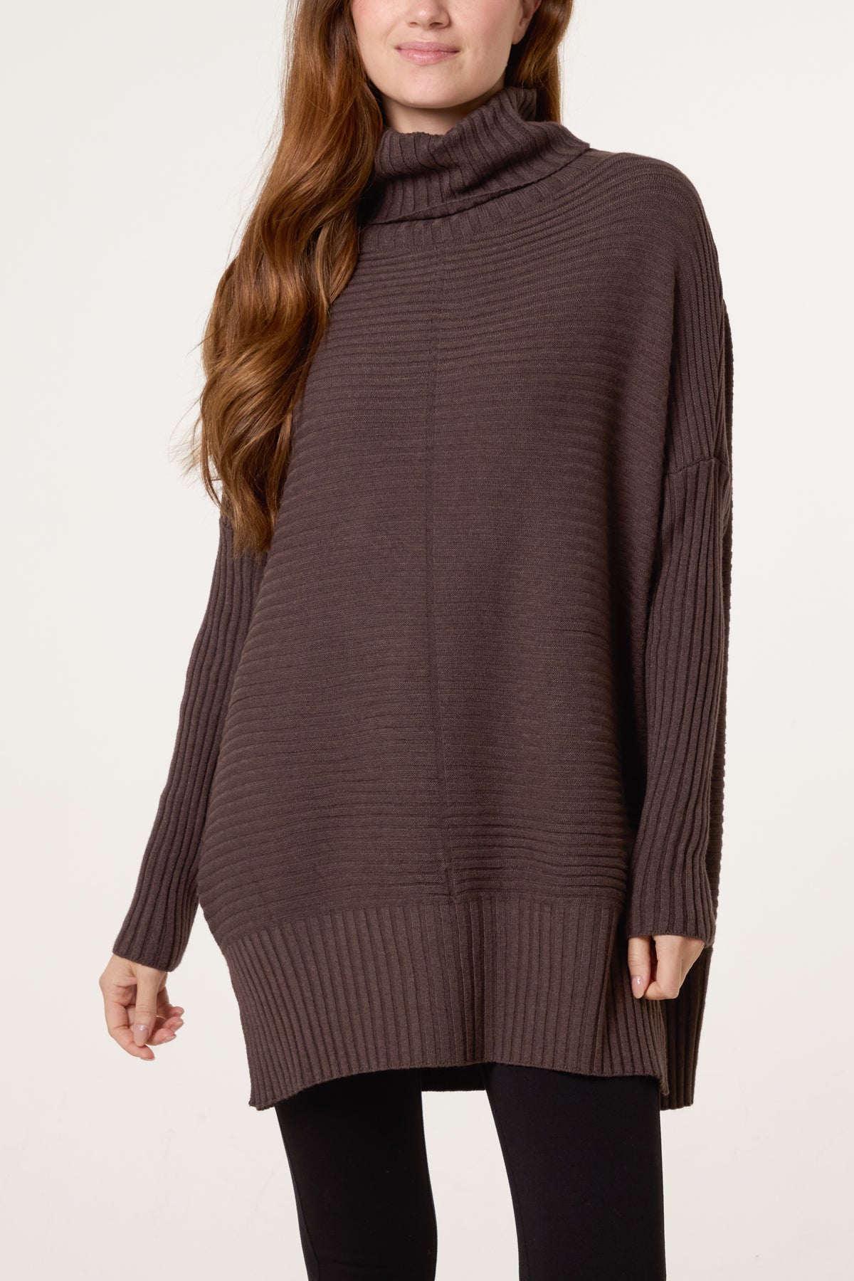 Knitted Rib Roll Neck Jumper