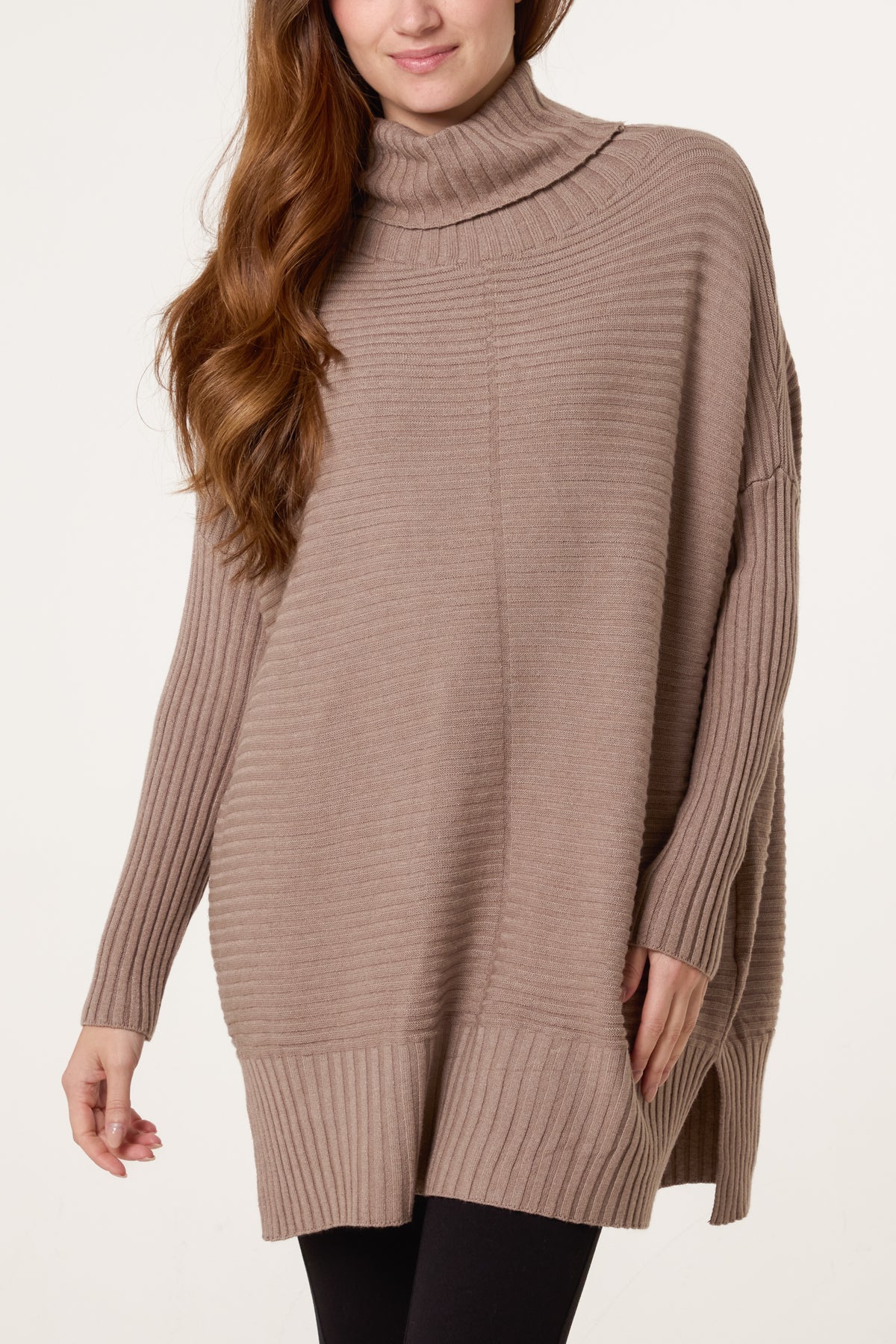 Knitted Rib Roll Neck Jumper