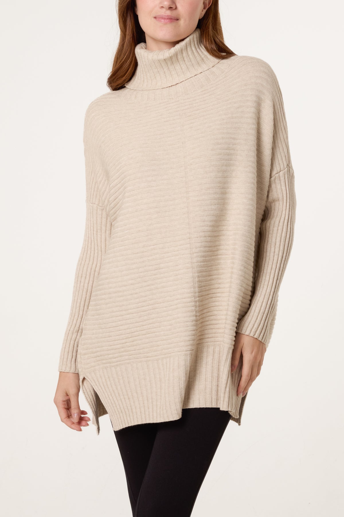 Knitted Rib Roll Neck Jumper