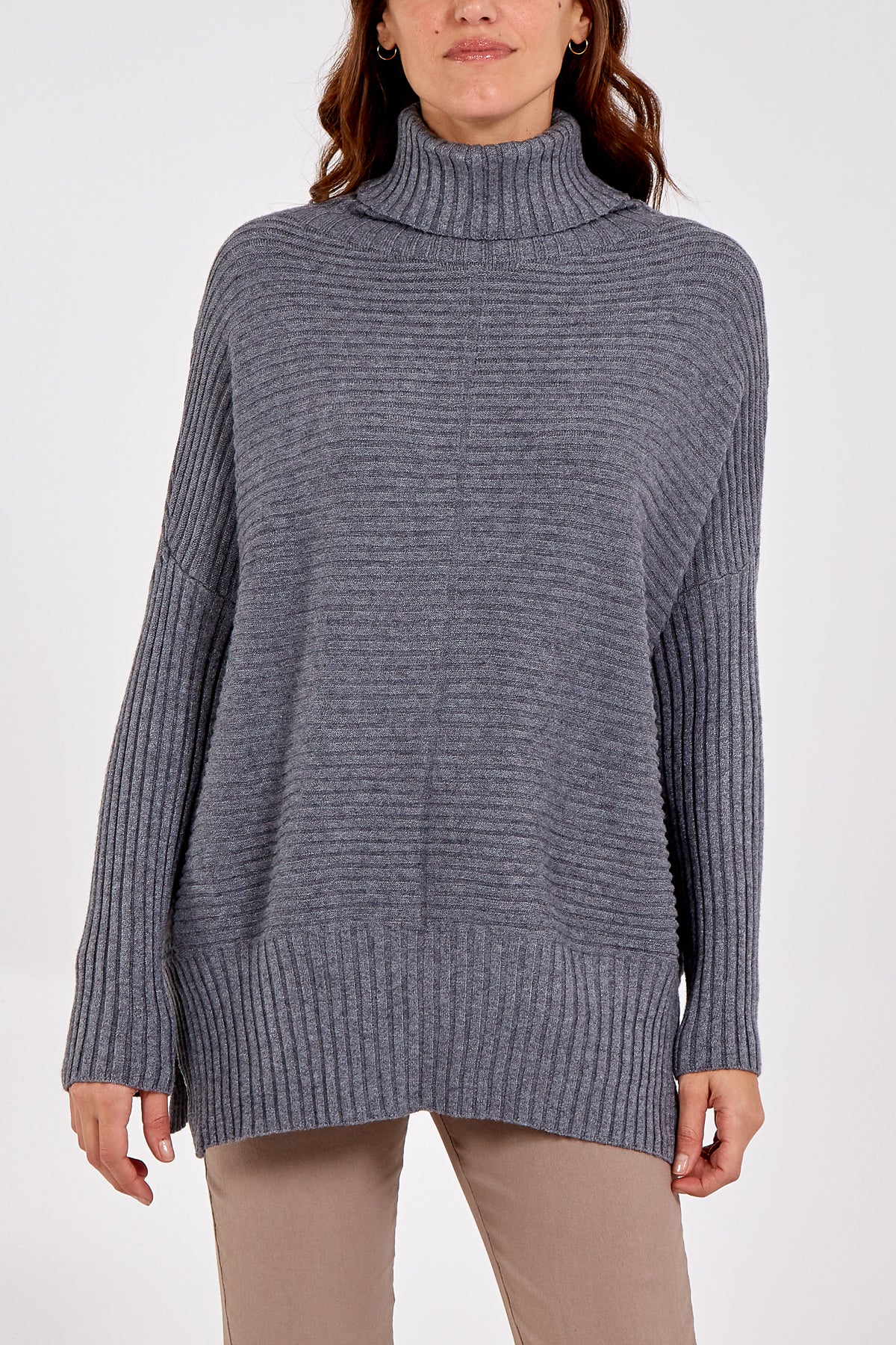 Knitted Rib Roll Neck Jumper