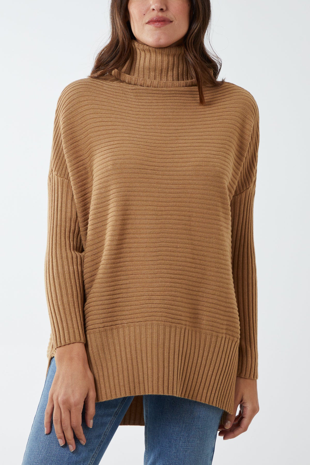 Knitted Rib Roll Neck Jumper