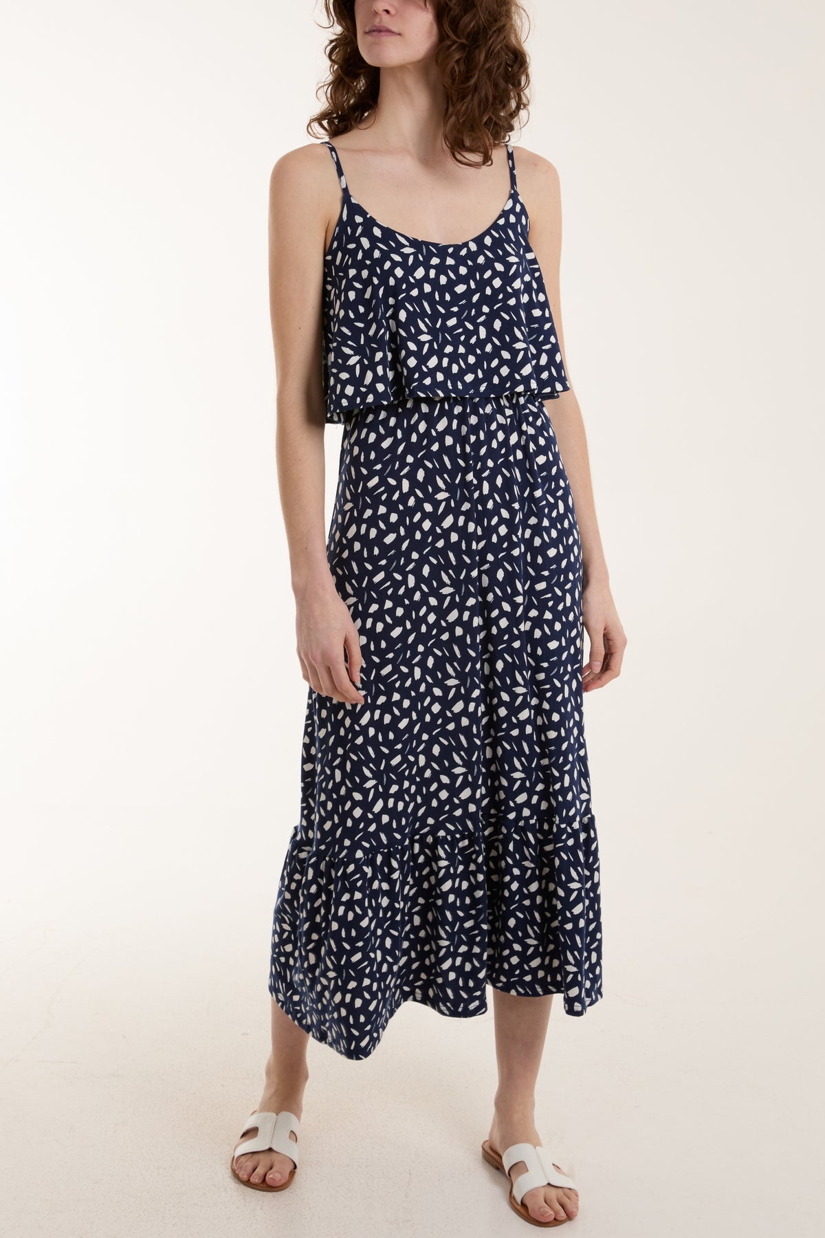 Double Layer Geometric Cami Midi Dress