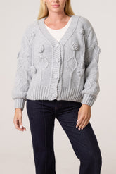 Cable Knit Flower Button Up Cardigan