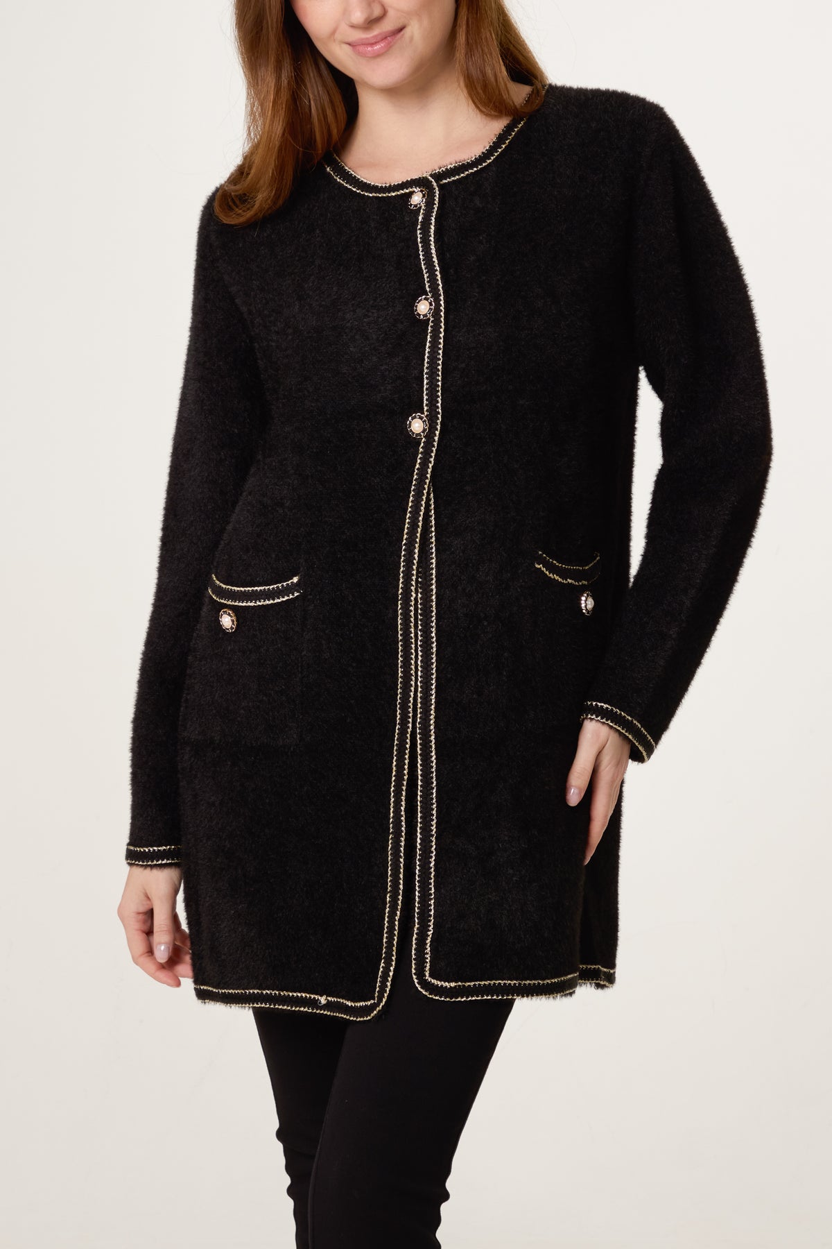 Pearl Button Longline Knit Cardigan