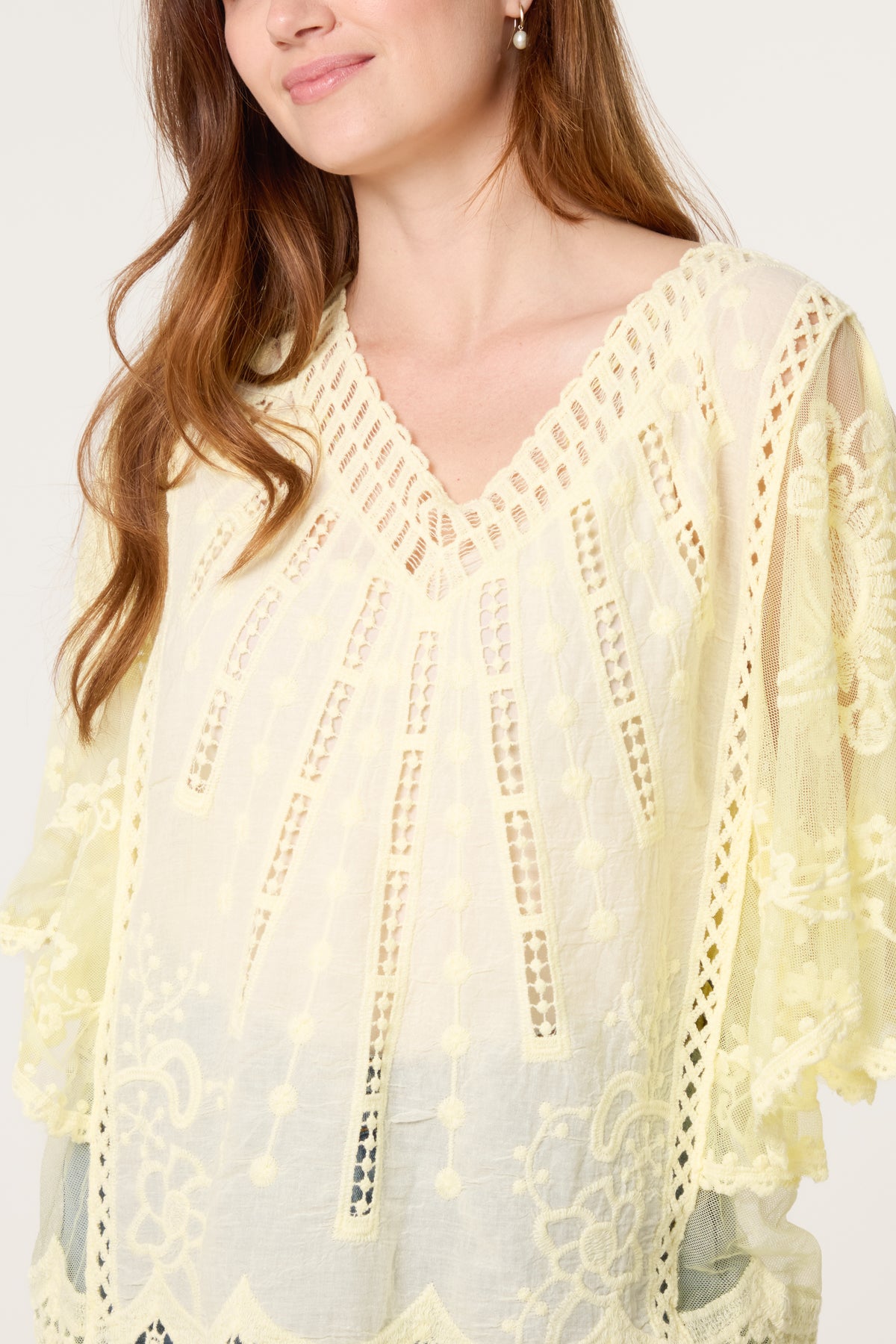Lace & Crochet V-Neck Top