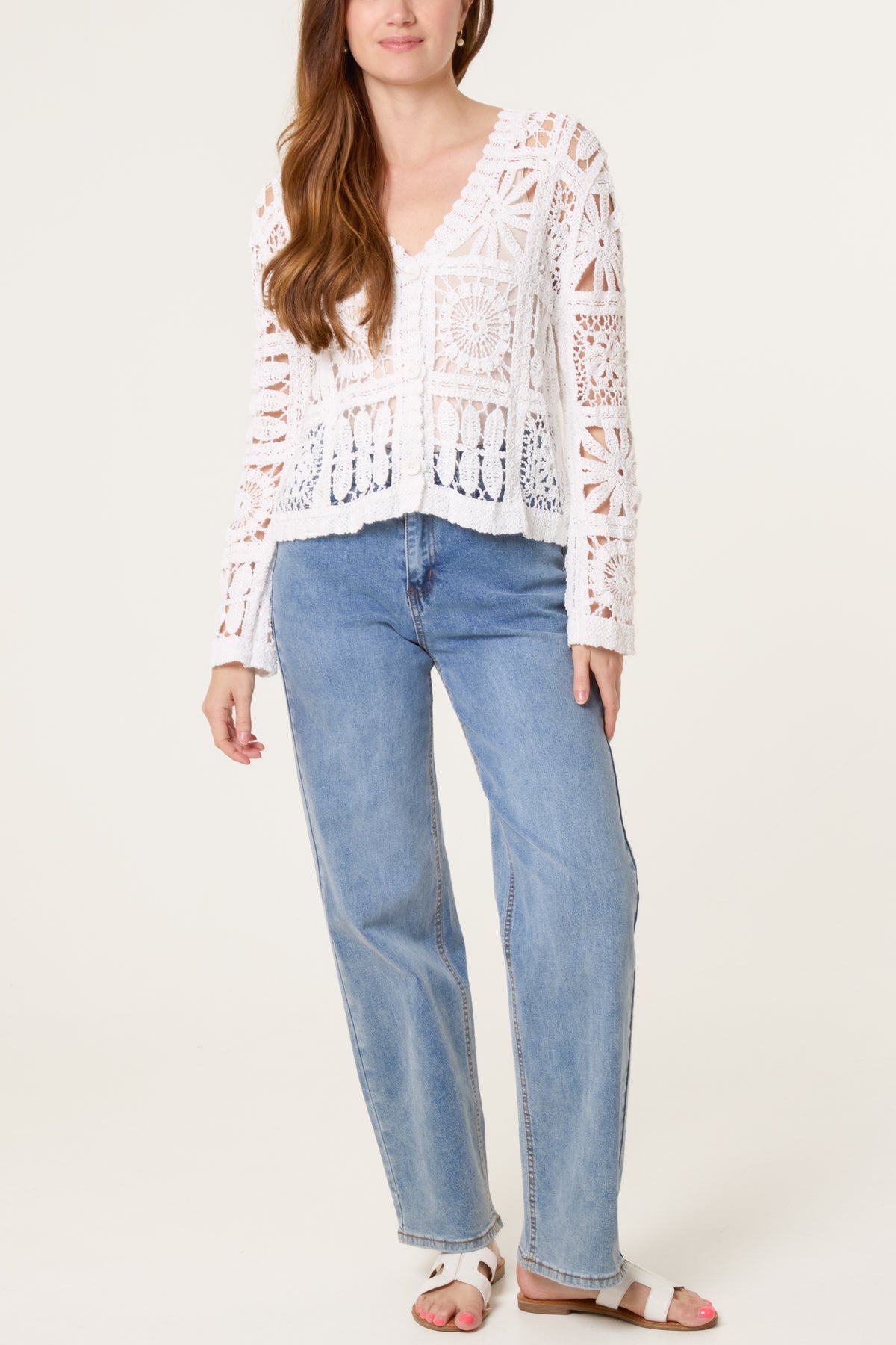 Patchwork Crochet V-Neck Cardigan