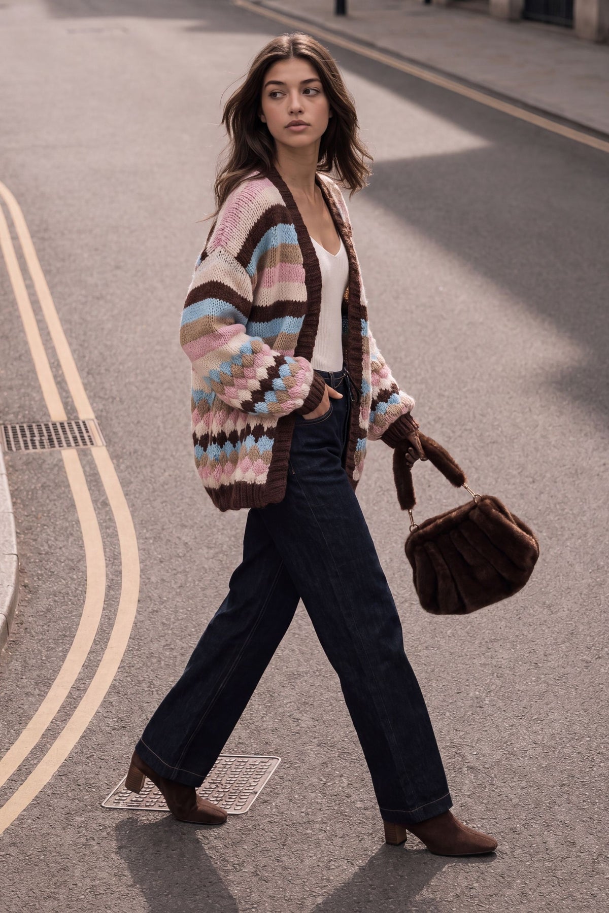 Scallop Striped Knit Cosy Cardigan