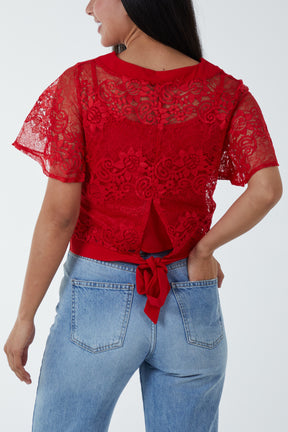 V Neck Cape Sleeve Lace Top