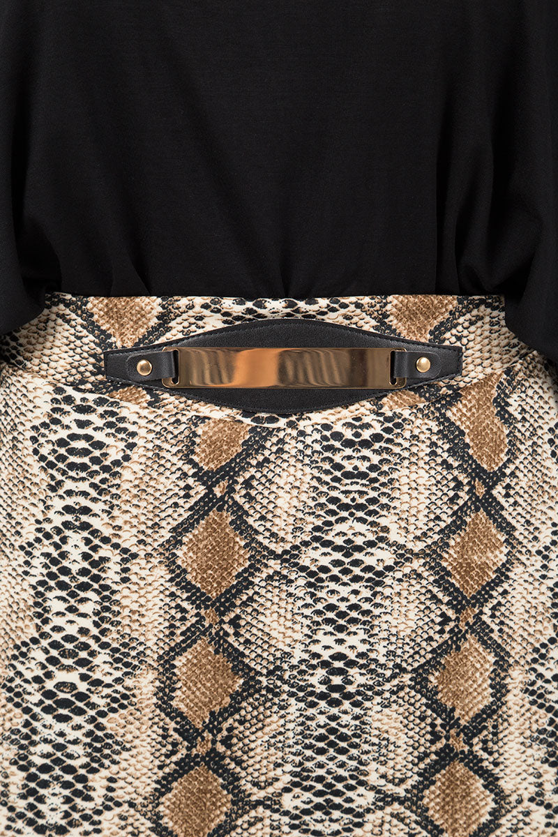 Snake Print Gold Buckle Mini Skirt