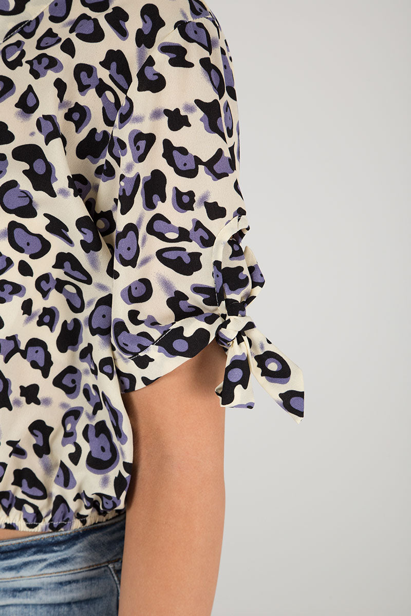 Animal Print Tie Front Top