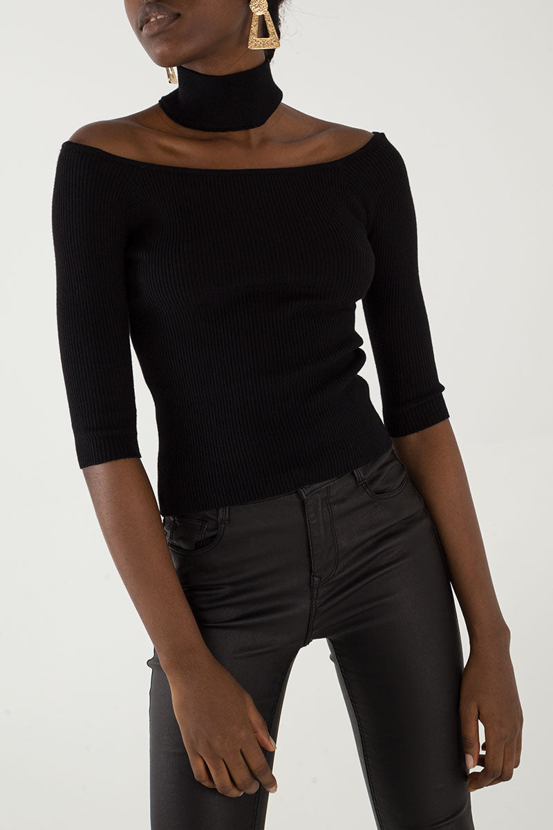 Cut Out Shoulder Rib Jumper