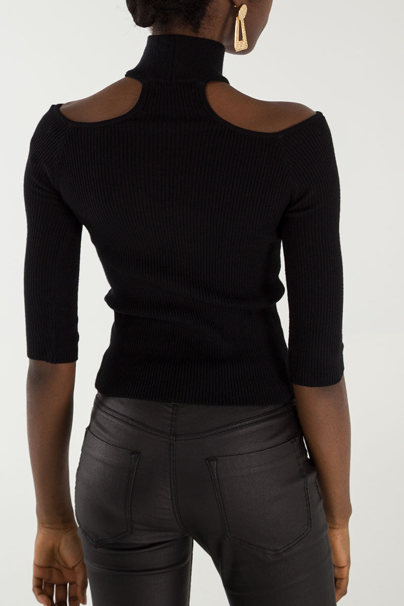 Cut Out Shoulder Rib Jumper