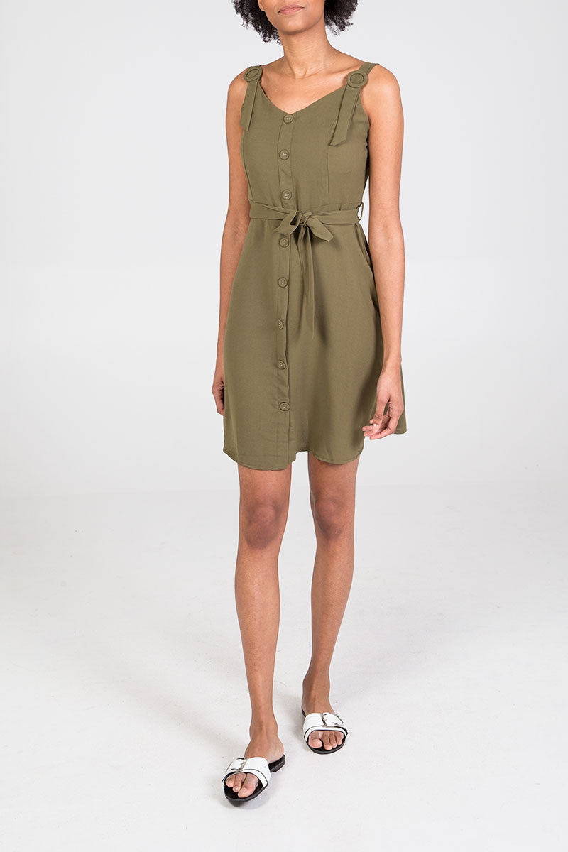 Button Through Belted Mini Dress