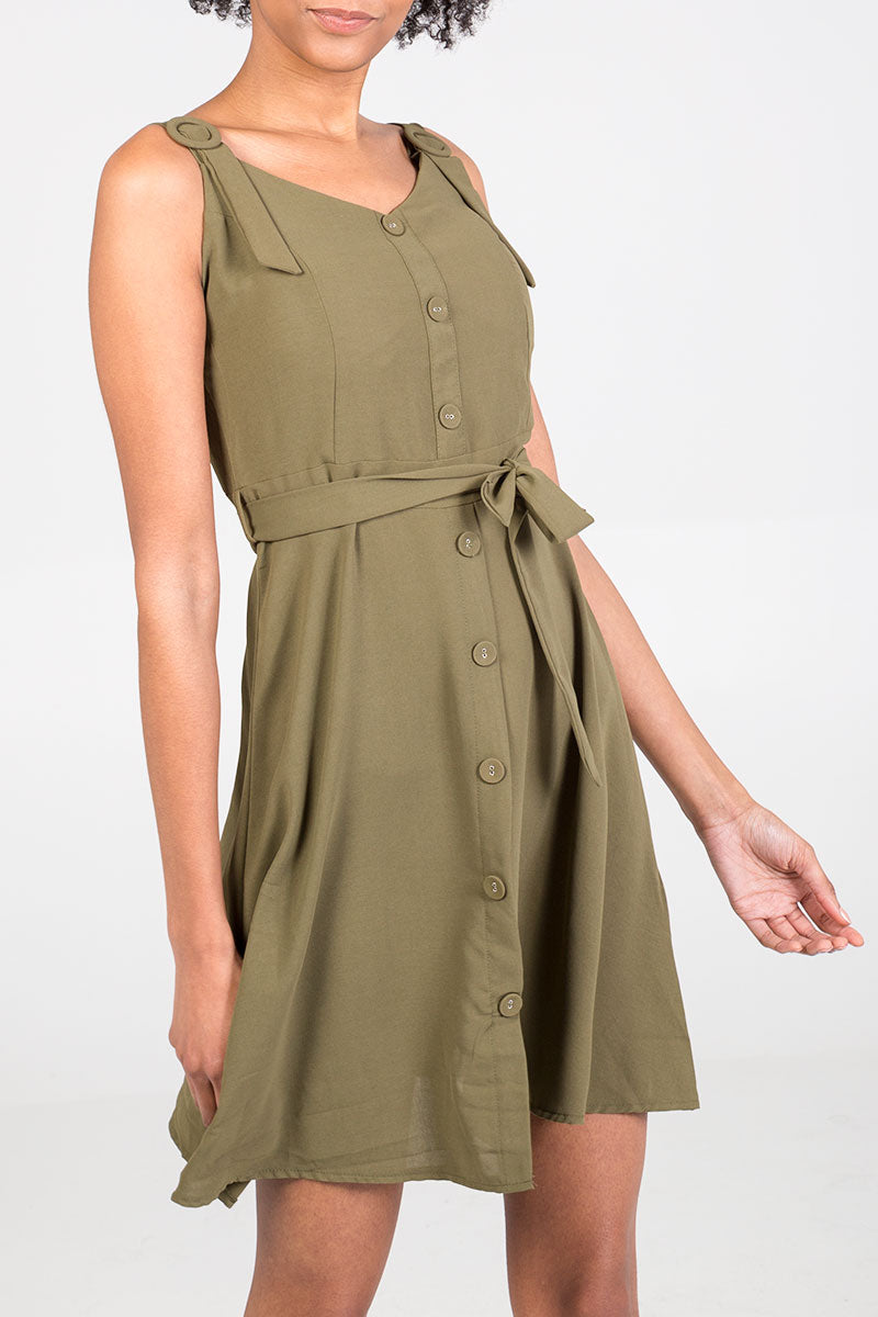 Button Through Belted Mini Dress