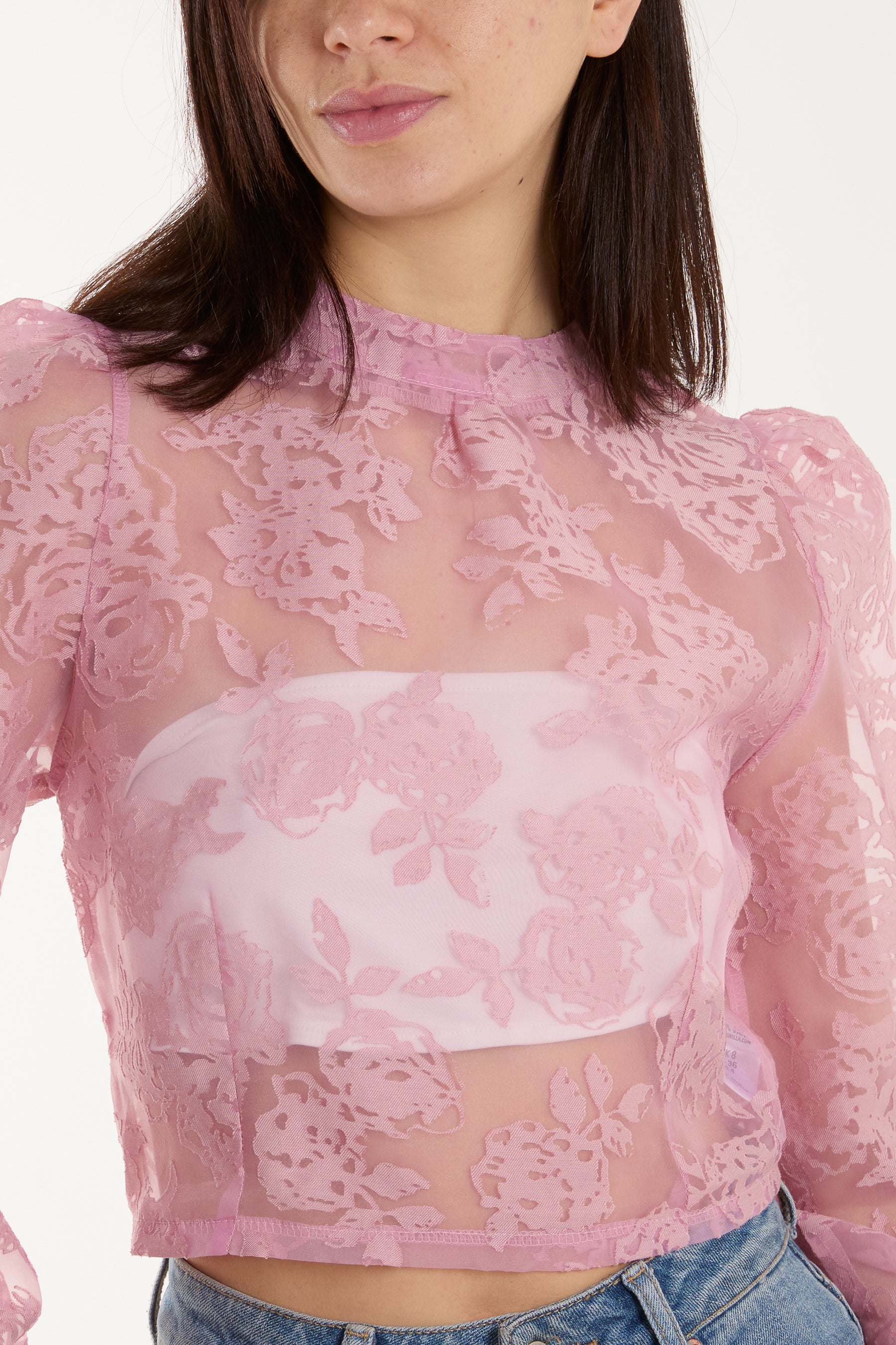 Zip Through Floral Mesh Blouse