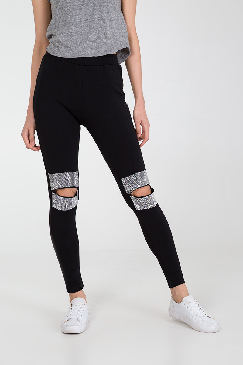 Diamante Cut Out Knee Leggings