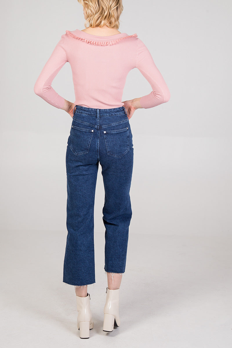 Scoop Ruffle Collar Button Through Top