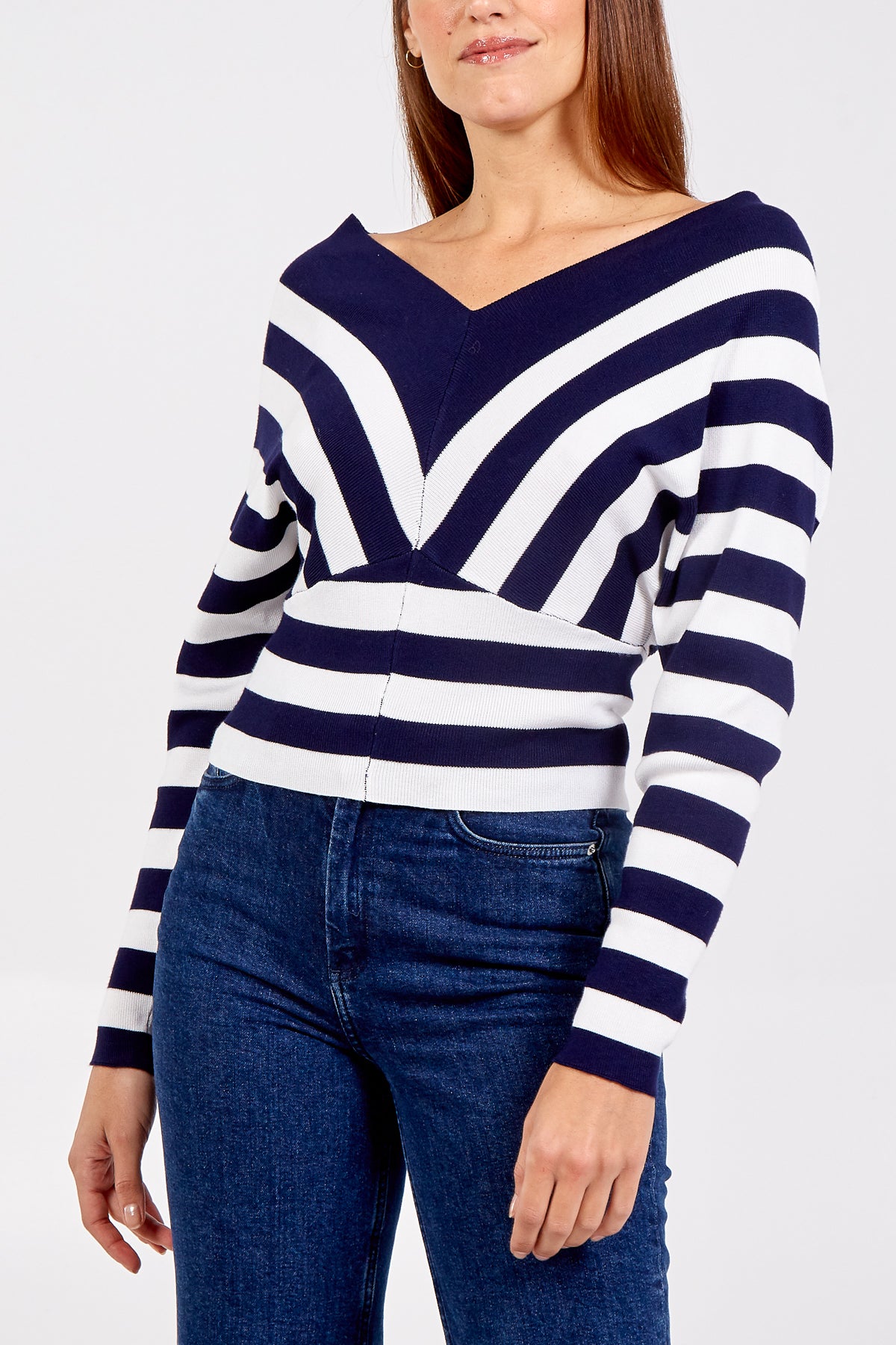 Striped V Neck Cropped Jumper