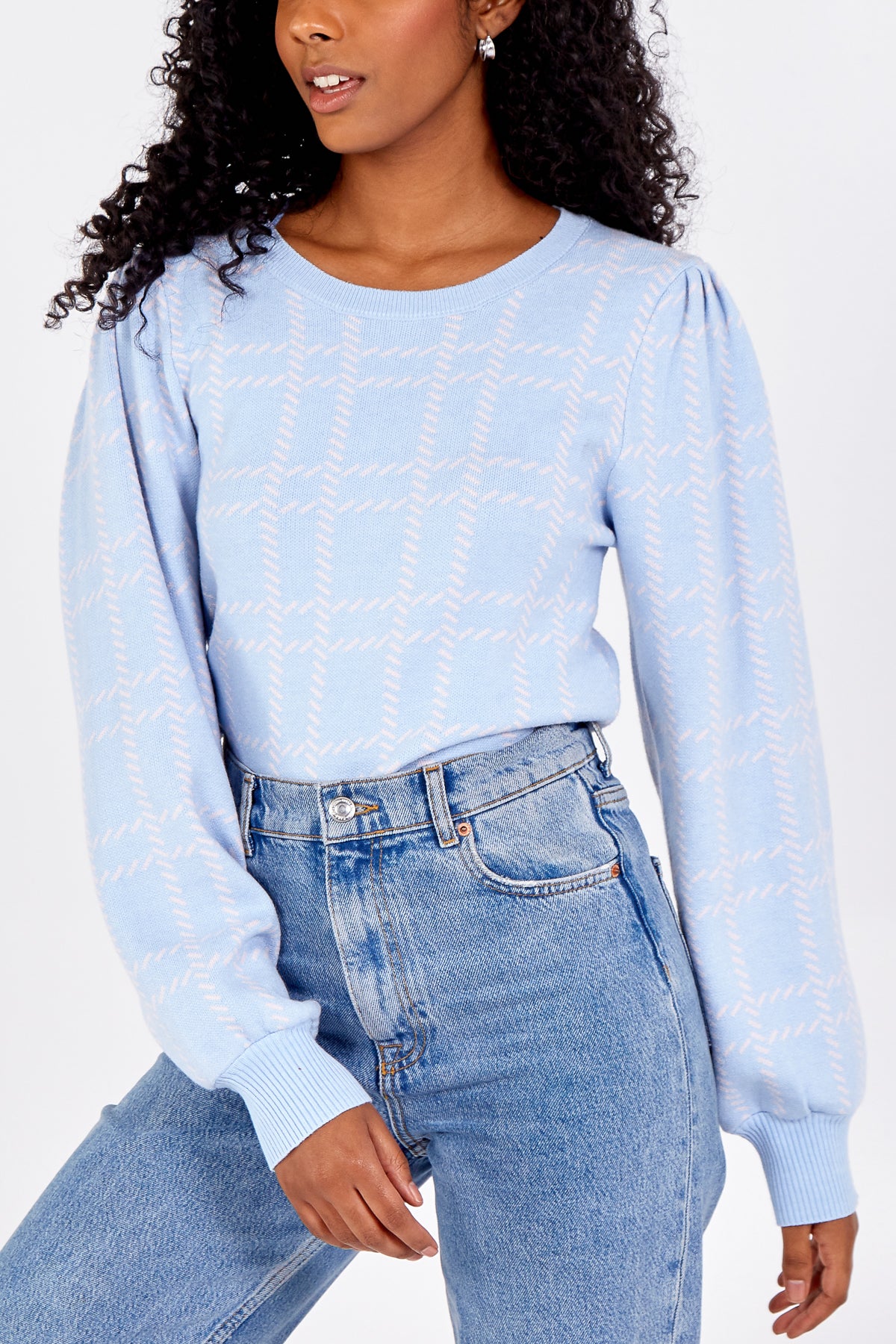 Pastel Check Puff Sleeve Jumper